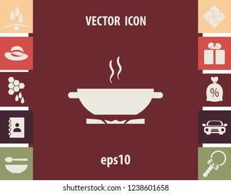 Pan on gas stove, vector icon