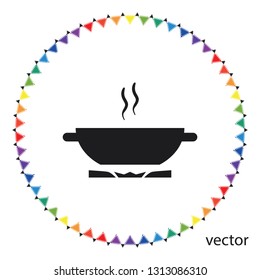 Pan on gas stove, vector icon