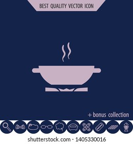 Pan on gas stove, vector icon