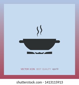 Pan on gas stove, vector icon