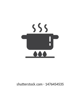 Pan on gas stove vector icon. Cooking instruction filled flat sign for mobile concept and web design. Boiling saucepan on fire glyph icon. Symbol, logo illustration. Vector graphics