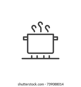 Pan on kitchen stove line icon, outline vector sign, linear style pictogram isolated on white. Symbol, logo illustration. Editable stroke