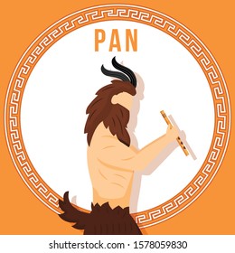 Pan orange social media post mockup. Ancient Greek god. Mythological figure. Web banner design template. Social media booster, content layout. Poster, printable card with flat illustrations