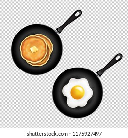 Pan Con Panqueque Y Huevos Fritos Aislados Fondo Transparente Con Malla De Gradiente, Ilustración Vectorial