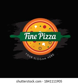 Modelo de logotipo del restaurante Pan Pizza Comida rápida italiana Rollo verde amarillo negro