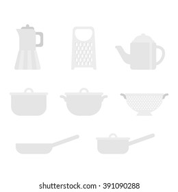 Pan saucepan pot vector set icon