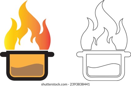Pan, saucepan with vapor solid black line icon. Kitchen or recipe concept .