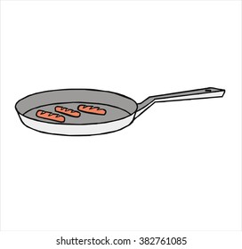 pan, sausage, cartoon vector