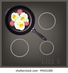 PAN Scrambled Eggs sausage on BLACK HOB