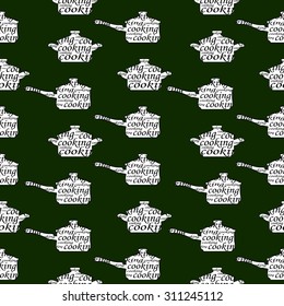 Pan seamless pattern. Kitchen utensils for cooking