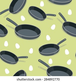 Pan seamless pattern. Vector background for cuisine from pans. Kitchen utensils for cooking 