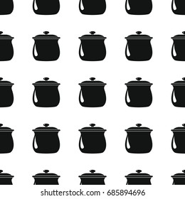 Pan seamless pattern vector illustration background. Black silhouette pans stylish texture. Repeating pan seamless pattern background for kitchen design
