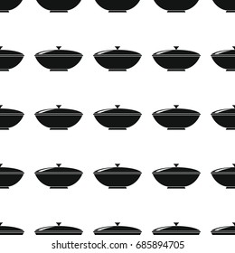 Pan seamless pattern vector illustration background. Black silhouette pans stylish texture. Repeating pan seamless pattern background for kitchen design