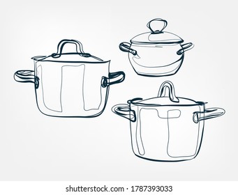 pan set vector one line art isolated illustration