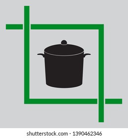Pan sign. Black icon inside green crop tool at light gray background