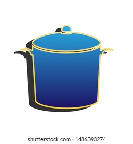 Pan sign. Blue icon with gold contour with dark gray shadow at white background. Illustration.