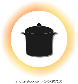 Pan sign. Dark icon with shadow on the glowing circle button. Illustration.