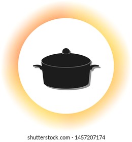 Pan sign. Dark icon with shadow on the glowing circle button. Illustration.