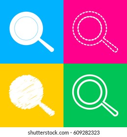 Pan sign. Four styles of icon on four color squares.