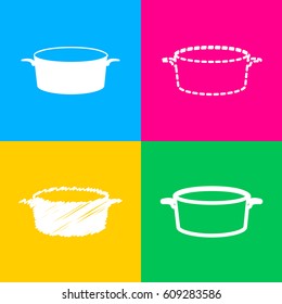Pan sign. Four styles of icon on four color squares.