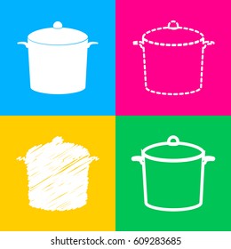 Pan sign. Four styles of icon on four color squares.
