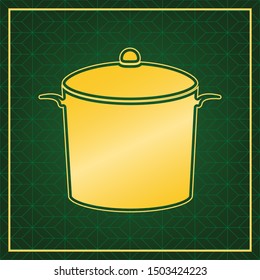 Pan sign. Golden icon with gold contour at dark green gridded background. Illustration.
