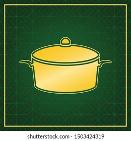 Pan sign. Golden icon with gold contour at dark green gridded background. Illustration.
