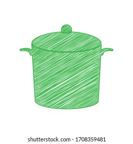 Panorama. Ícono de garabato verde con contorno sólido sobre fondo blanco.  Ilustración.