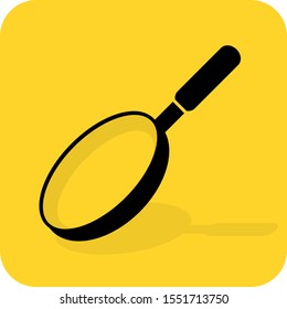 Pan sign. Skillet. Frying cooking dish. Nonstick. flat-bottomed. Flat 3D shadow design. yellow background black vector. product brand service label banner board display. App icon.