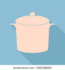 Pan sign. Unbleached silk Icon with very long shadow at dark sky blue background. Illustration.