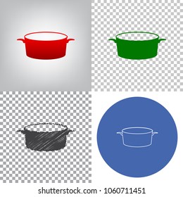 Pan sign. Vector. 4 styles. Red gradient in radial lighted background, green flat and gray scribble icons on transparent and linear one in blue circle.