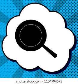 Pan sign. Vector. Black icon in bubble on blue pop-art background with rays.