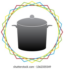 Pan sign. Vector. Black icon with patch of light inside colorful hexagonal frames at white background.