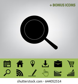Pan sign. Vector. Black icon at gray background with bonus icons