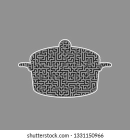 Pan sign. Vector. Black maze filled icon with white border at gray background.