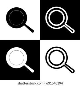 Pan sign. Vector. Black and white icons and line icon on chess board.