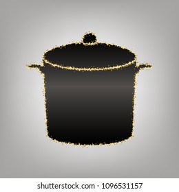 Pan sign. Vector. Blackish icon with golden stars at grayish background.