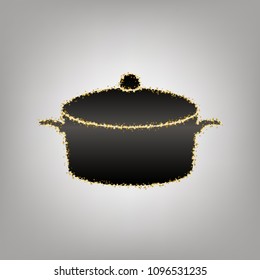 Pan sign. Vector. Blackish icon with golden stars at grayish background.