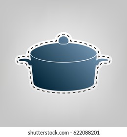 Pan sign. Vector. Blue icon with outline for cutting out at gray background.