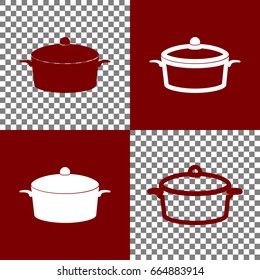 Pan sign. Vector. Bordo and white icons and line icons on chess board with transparent background.