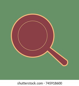 Pan sign. Vector. Cordovan icon and mellow apricot halo with light khaki filled space at russian green background.