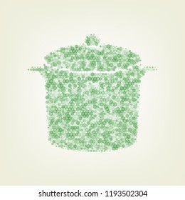 Pan sign. Vector. Green hexagon rastered icon and noised opacity and size at light green background with central light.