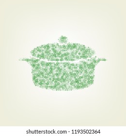 Pan sign. Vector. Green hexagon rastered icon and noised opacity and size at light green background with central light.