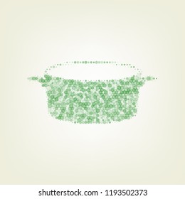 Pan sign. Vector. Green hexagon rastered icon and noised opacity and size at light green background with central light.