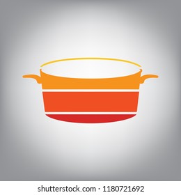 Pan sign. Vector. Horizontally sliced icon with colors from sunny gradient in gray background.