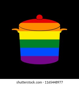Pan sign. Vector. Icon with colors of LGBT flag at black background.