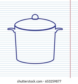 Pan sign. Vector. Navy line icon on notebook paper as background with red line for field.