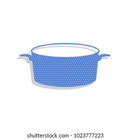 Pan sign. Vector. Neon blue icon with cyclamen polka dots pattern with light gray shadow on white background. Isolated.