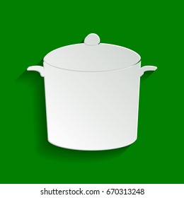Pan sign. Vector. Paper whitish icon with soft shadow on green background.