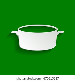 Pan sign. Vector. Paper whitish icon with soft shadow on green background.